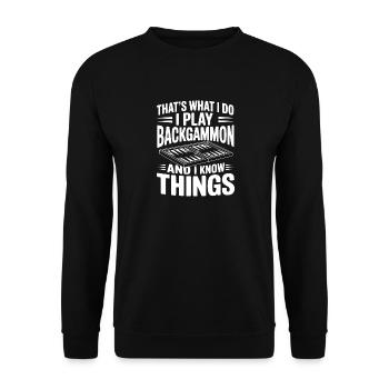 Das ist mein Job, ich spiele Backgammon - Unisex Pullover - Schwarz - Vorne - Alina (178cm) & Michal (187cm)