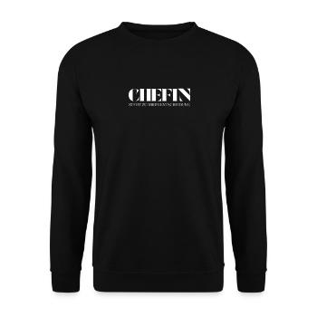 Chefin Spruch Steht Zu Ihrer Entscheidung - Unisex Pullover - Schwarz - Vorne - Alina (178cm) & Michal (187cm)