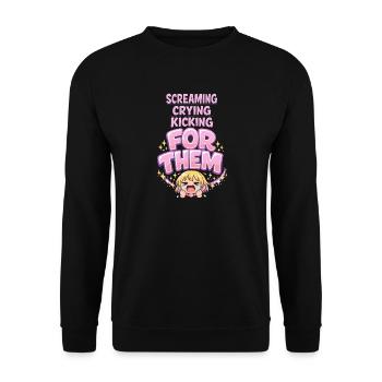 Anime-fangirl Schreit Anime-reaktion - Unisex Pullover - Schwarz - Vorne - Alina (178cm) & Michal (187cm)