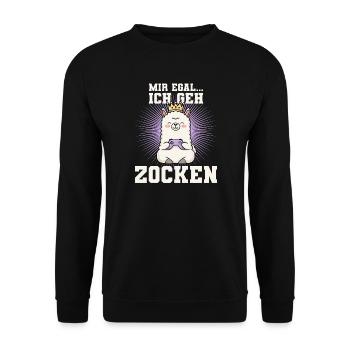 gamen - mir egal ich geh zocken - Unisex Pullover - Schwarz - Vorne - Alina (178cm) & Michal (187cm)