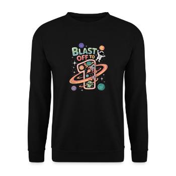 Départ dans l’espace, fête d’anniversaire des enfants - Sweat-shirt Unisexe - noir - Devant - Alina (178cm) & Michal (187cm)