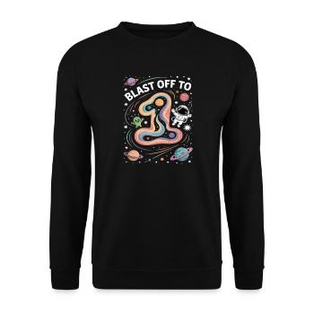 Départ dans l’espace, fête d’anniversaire des enfants - Sweat-shirt Unisexe - noir - Devant - Alina (178cm) & Michal (187cm)