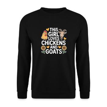 Hühner Ziegen Spruch Huhn Lustiges Hühner Geschenk - Unisex Pullover - Schwarz - Vorne - Alina (178cm) & Michal (187cm)