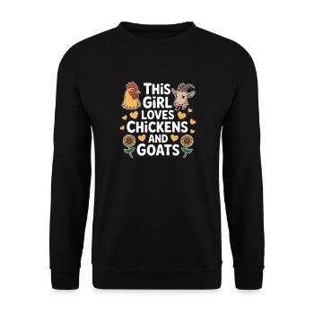Hühner Ziegen Spruch Huhn Lustiges Hühner Geschenk - Unisex Pullover - Schwarz - Vorne - Alina (178cm) & Michal (187cm)