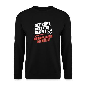 Tested confirmed ready to be a nanny in the - Unisex Sweatshirt - black - Front - Alina (178cm) & Michal (187cm)