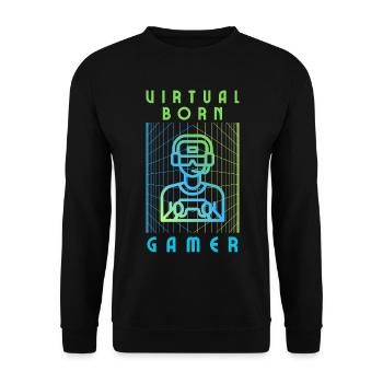 Virtuell geborener Gamer - Unisex Pullover - Schwarz - Vorne - Alina (178cm) & Michal (187cm)