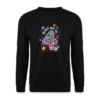 Départ dans l’espace, fête d’anniversaire des enfants pour 4 ans - Sweat-shirt Unisexe - noir - Devant - Alina (178cm) & Michal (187cm)