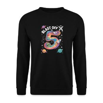 Départ dans l’espace, fête d’anniversaire des enfants pour 5 ans - Sweat-shirt Unisexe - noir - Devant - Alina (178cm) & Michal (187cm)