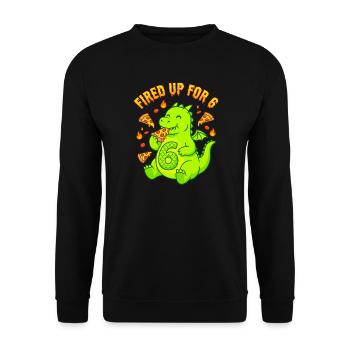 Fired Up For 6 Drache Pizza - Unisex Pullover - Schwarz - Vorne - Alina (178cm) & Michal (187cm)