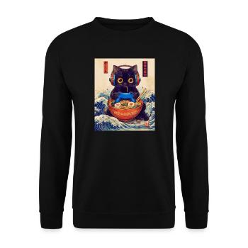 Cat Ramen Japanese Kawaii Cat Anime - Unisex Pullover - Schwarz - Vorne - Alina (178cm) & Michal (187cm)