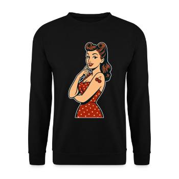Rockabilly Pin-Up Victory Rolls Retro Gift - Unisex Sweatshirt - black - Front - Alina (178cm) & Michal (187cm)
