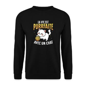 Life purrs with a cute cat - Unisex Sweatshirt - black - Front - Alina (178cm) & Michal (187cm)