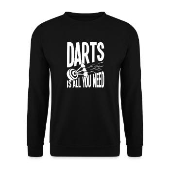 Darts Is All You Need, Funny Dart Spruch - Unisex Sweatshirt - black - Front - Alina (178cm) & Michal (187cm)