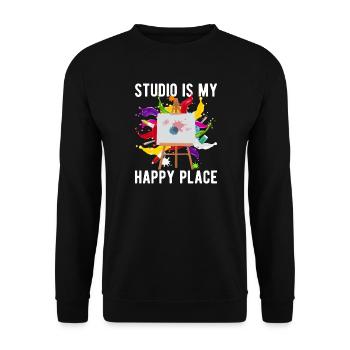 Artiste drôle Artist Painter Studio Mon Happy Place Draw - Sweat-shirt Unisexe - noir - Devant - Alina (178cm) & Michal (187cm)