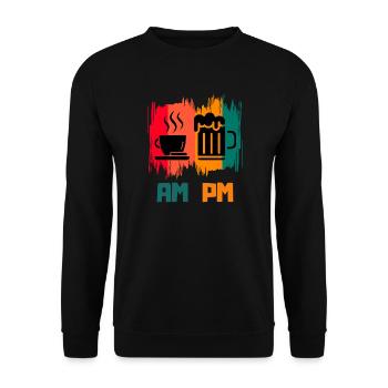 Lustiger Sarkasmus AM PM Erwachsenenhumor Kaffeeliebhaber - Unisex Pullover - Schwarz - Vorne - Alina (178cm) & Michal (187cm)