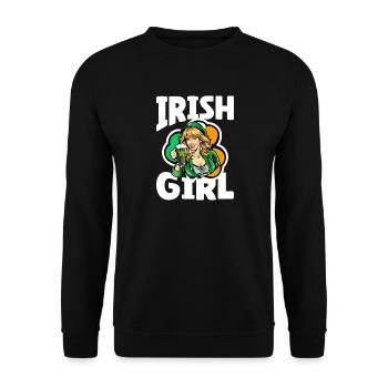 Irish Girl mit Grünem Kleeblatt - Unisex Pullover - Schwarz - Vorne - Alina (178cm) & Michal (187cm)