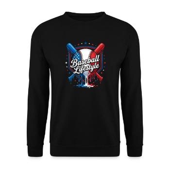 Patriotisches Baseball-Lifestyle-Design - Unisex Pullover - Schwarz - Vorne - Alina (178cm) & Michal (187cm)