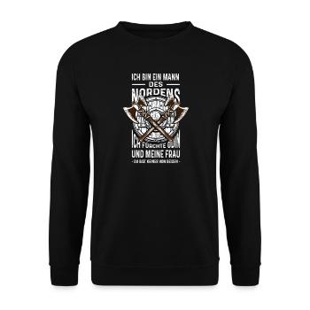 Ich Bin Ein Mann Des Nordens Wikinger Geschenk - Unisex Pullover - Schwarz - Vorne - Alina (178cm) & Michal (187cm)