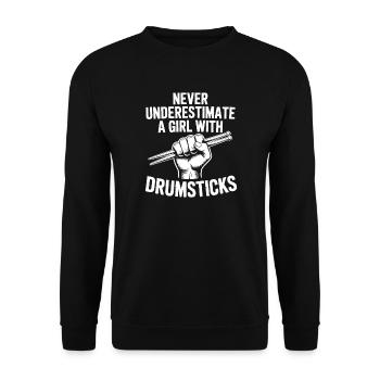 Drummer Spruch Lustiges Schlagzeuger Geschenk - Unisex Pullover - Schwarz - Vorne - Alina (178cm) & Michal (187cm)