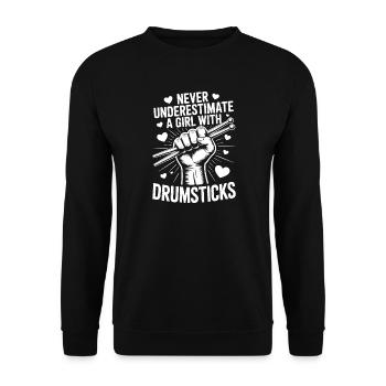 Drummer Spruch Lustiges Schlagzeuger Geschenk - Unisex Pullover - Schwarz - Vorne - Alina (178cm) & Michal (187cm)