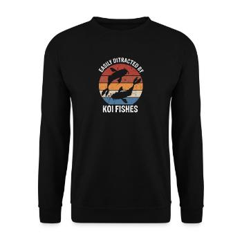 Easily Distracted by Koi Fishes Retro Humor - Unisex Pullover - Schwarz - Vorne - Alina (178cm) & Michal (187cm)