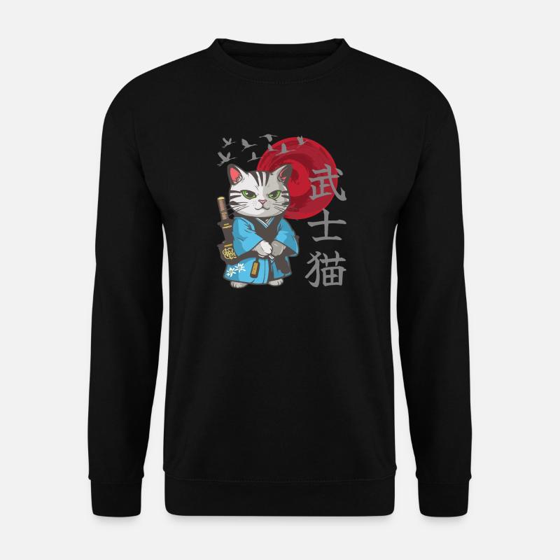 Katze Anime japanisch Samurai Kätzchen - Unisex Pullover - Schwarz