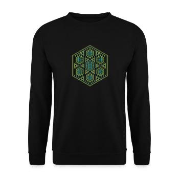 Festival Wear Rave Party Goa Hexagon Mandala Blau - Unisex Pullover - Schwarz - Vorne - Alina (178cm) & Michal (187cm)
