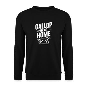 Galoppieren oder nach Hause gehen - Unisex Pullover - Schwarz - Vorne - Alina (178cm) & Michal (187cm)