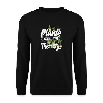 Pflanzen Sind Meine Therapie Lustige Gartenarbeit - Unisex Pullover - Schwarz - Vorne - Alina (178cm) & Michal (187cm)