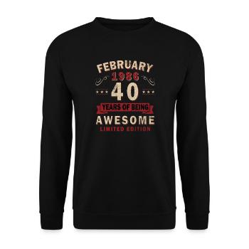 40-jähriges Jubiläum – Jahrgang – Februar 1986 - Unisex Pullover - Schwarz - Vorne - Alina (178cm) & Michal (187cm)