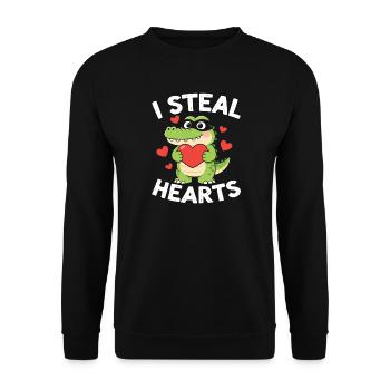 Ich stehle Herzen Alligator - Unisex Pullover - Schwarz - Vorne - Alina (178cm) & Michal (187cm)