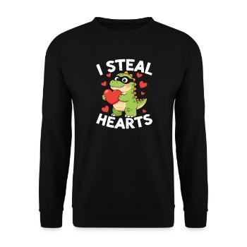 I Steal Hearts Dino Valentine - Unisex Sweatshirt - black - Front - Alina (178cm) & Michal (187cm)
