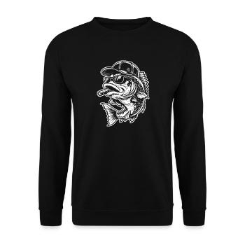 Poisson frais avec une cigarette pour les pêcheurs - Sweat-shirt Unisexe - noir - Devant - Alina (178cm) & Michal (187cm)
