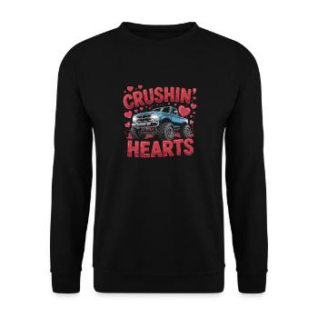Valentinstag-Monstertrucks zerquetschen Herzen - Unisex Pullover - Schwarz - Vorne - Alina (178cm) & Michal (187cm)