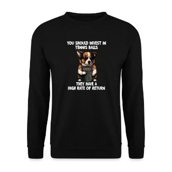 Lustiger Buchhalter investiert in Tennisbälle - Unisex Pullover - Schwarz - Vorne - Alina (178cm) & Michal (187cm)