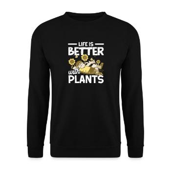 Das Leben Ist Besser Mit Pflanzen - Unisex Pullover - Schwarz - Vorne - Alina (178cm) & Michal (187cm)