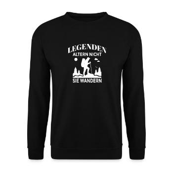 Legenden altern nicht – sie wandern Shirt - Unisex Pullover - Schwarz - Vorne - Alina (178cm) & Michal (187cm)
