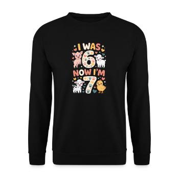 Geburtstag 7 Jahre: Tierdruck - Unisex Pullover - Schwarz - Vorne - Alina (178cm) & Michal (187cm)