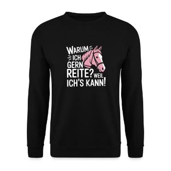 Reiterin Reiten Sprüche Warum ich reite - Unisex Pullover - Schwarz - Vorne - Alina (178cm) & Michal (187cm)