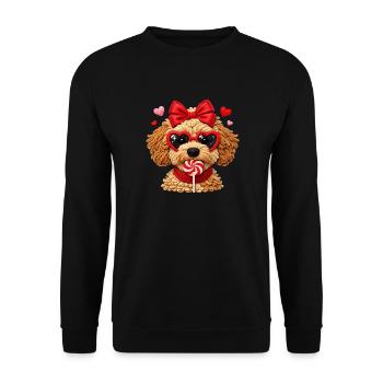 Süßer Liebeshund Mit Herzbrille Und Lolli - Unisex Pullover - Schwarz - Vorne - Alina (178cm) & Michal (187cm)