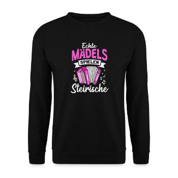 Steirische Harmonika Mädels Ziehharmonika - Unisex Pullover - Schwarz - Vorne - Alina (178cm) & Michal (187cm)