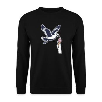 Lustige Möwe Stiehlt Eiscreme - Unisex Pullover - Schwarz - Vorne - Alina (178cm) & Michal (187cm)