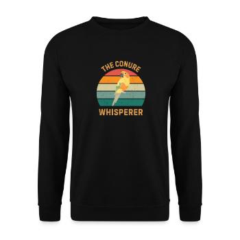Conure-Flüsterer – lustiger Papageienliebhaber und Vogelbesitzer - Unisex Pullover - Schwarz - Vorne - Alina (178cm) & Michal (187cm)