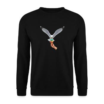 Lustige Möwe Stiehlt Eiscreme - Unisex Pullover - Schwarz - Vorne - Alina (178cm) & Michal (187cm)