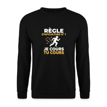 Règle D'apiculture N 1 Je Cours Tu Cours Abeille - Sweat-shirt Unisexe - noir - Devant - Alina (178cm) & Michal (187cm)