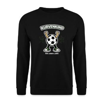 Kurvenkind – Ein Leben lang | Fußball Fan Shirt - Unisex Pullover - Schwarz - Vorne - Alina (178cm) & Michal (187cm)