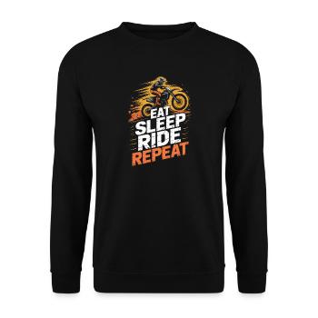 Dirtbiken, essen, schlafen, ausritten, wiederholen - Unisex Pullover - Schwarz - Vorne - Alina (178cm) & Michal (187cm)