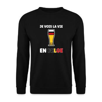 La Vie Belge Verre Bière Stylisé - Sweat-shirt Unisexe - noir - Devant - Alina (178cm) & Michal (187cm)