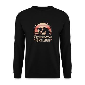  Pferdemädchen fürs Leben Sonnenuntergang - Unisex Pullover - Schwarz - Vorne - Alina (178cm) & Michal (187cm)