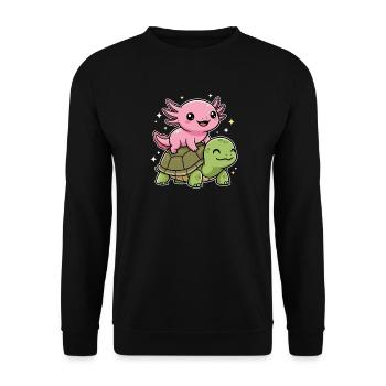 Axolotl und Schildkröte - Unisex Pullover - Schwarz - Vorne - Alina (178cm) & Michal (187cm)